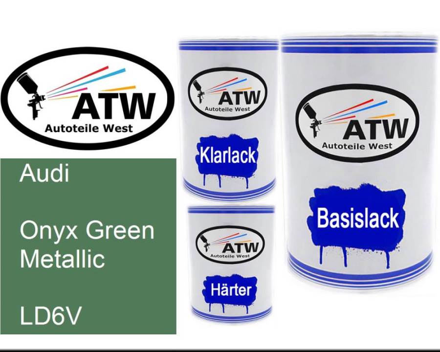 Audi, Onyx Green Metallic, LD6V: 500ml Lackdose + 500ml Klarlack + 250ml Härter - Set, von ATW Autoteile West.